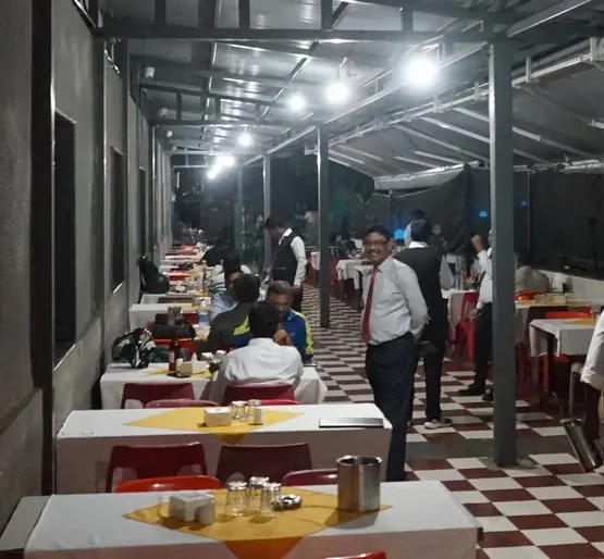 Rooftop open-air seating at आमची Seafood Restaurant